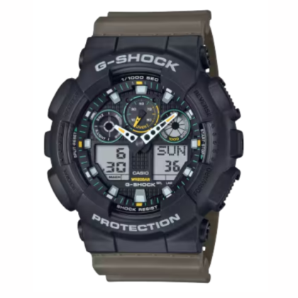 Casio G-Shock Two-Tone Utility Series GA-100TU-1A3 Olive Green Resin Band Men Sports Watch